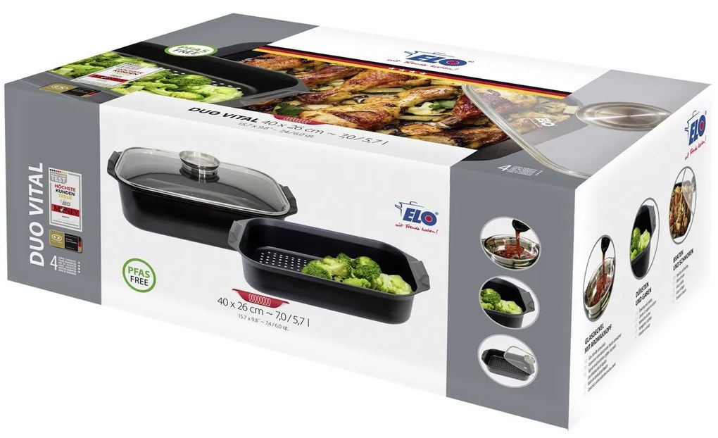 Elo 89940 Brytfanna ze szklaną pokrywą i aromatyzerem Duo Vital 40 x 26 cm