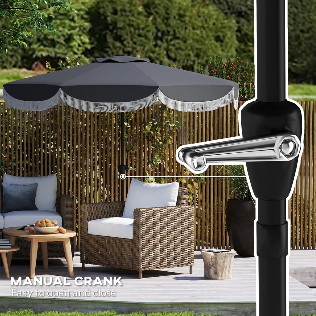 Outsunny Parasol Ogrodowy Ø269 cm, Ochrona UV Parasol Ośmiokątny na Balkon, Ochrona Przed Słońcem dla Ogrodu, Ciemnoszary