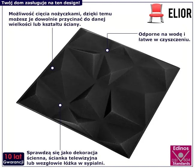 Zestaw 12 sztuk paneli ściennych czarne origami - Olexis 3X