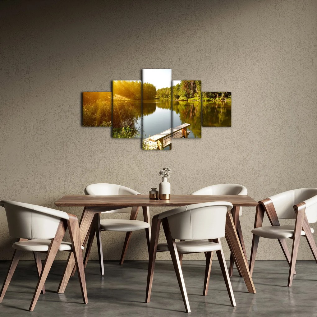 Obraz - Jezioro w pobliżu lasu (125x70 cm)