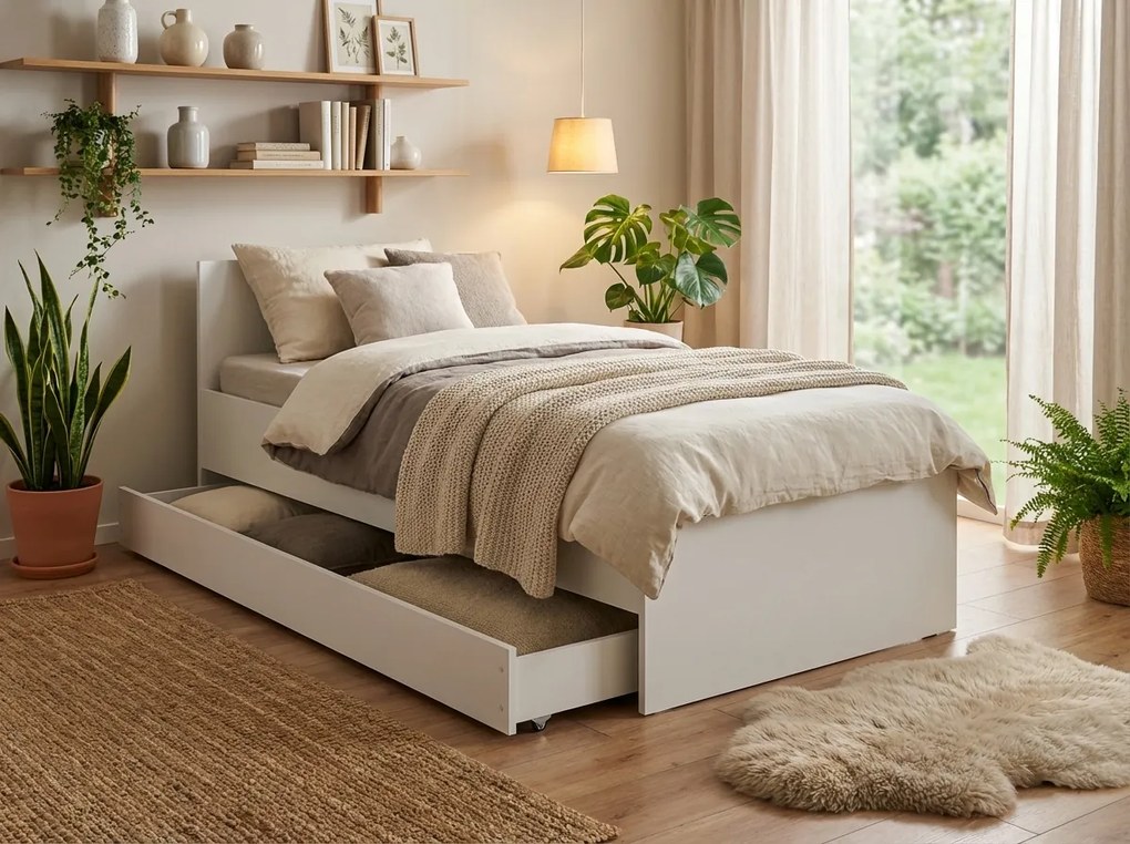 Łóżko ELISA 90 x 200 cm, białe Stelaż: Ze stelażem listwowym rolowanym, Materac: Materac Sommera 18 cm