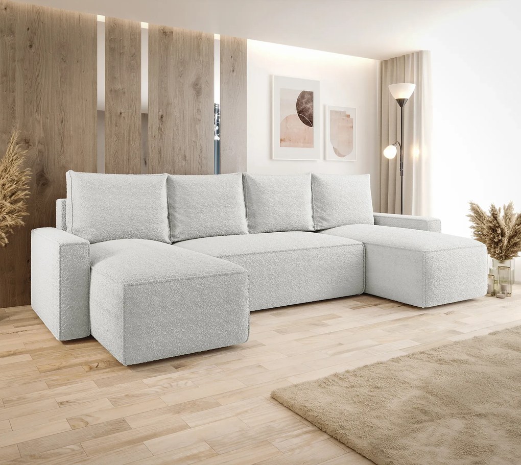 Biały narożnik boucle w kształcie L z pojemnikiem R1-Z24