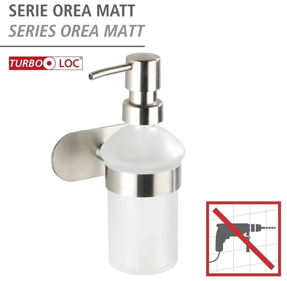 Samoprzylepny szklany dozownik do mydła w kolorze matowego srebra 200 ml Orea – Wenko