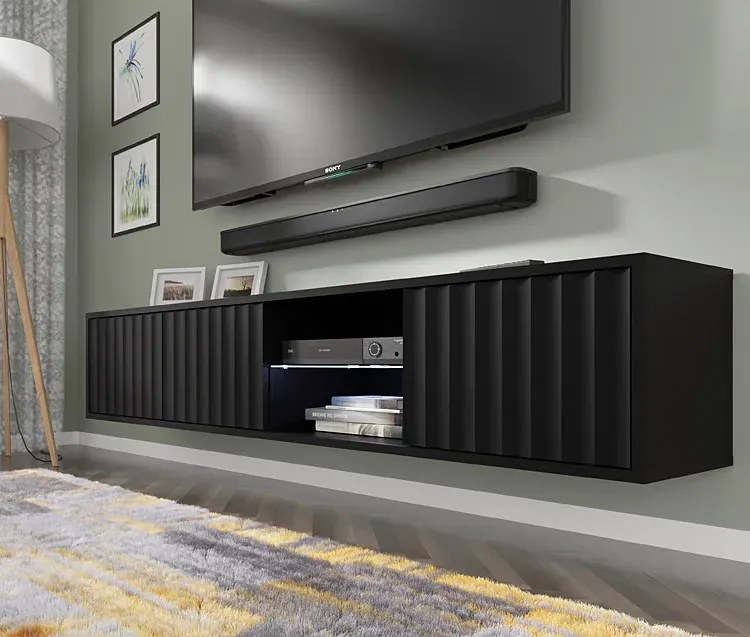 Frezowana czarna wisząca szafka pod tv P6-S73