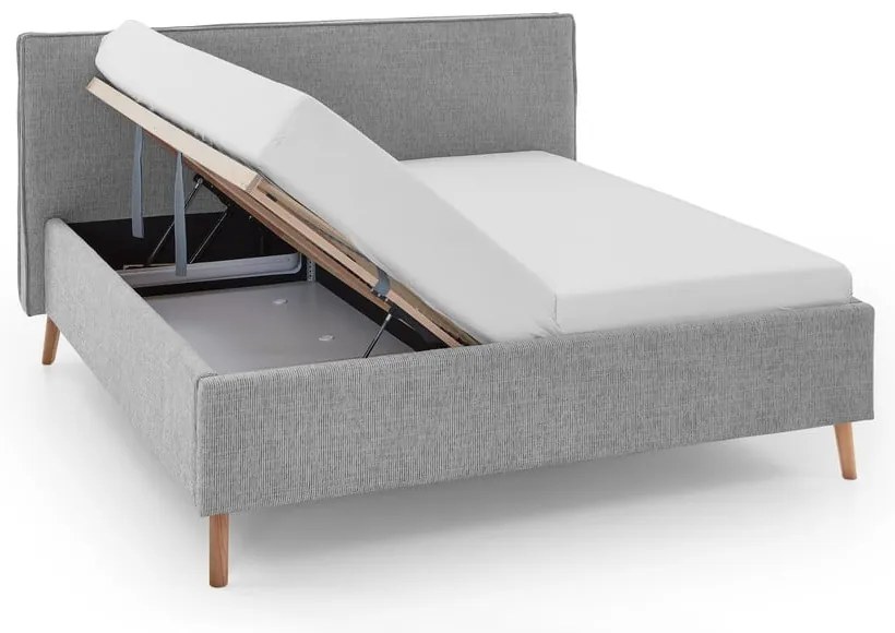 Jasnoszare tapicerowane łóżko dwuosobowe ze schowkiem i stelażem 160x200 cm Riva – Meise Möbel