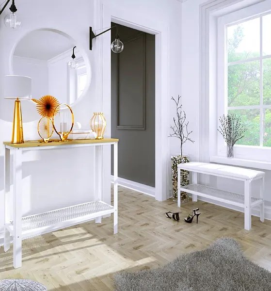 Minimalistyczna Konsola Biały + Dąb Artisan T4-B39