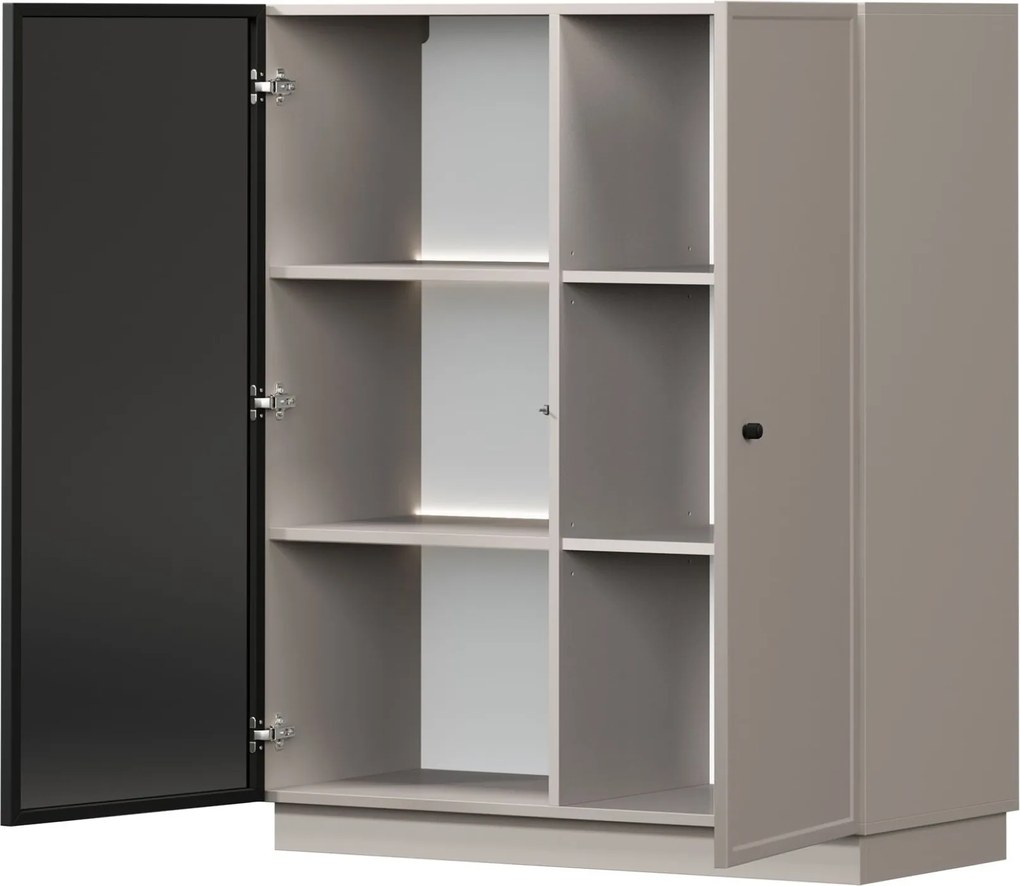 Witryna Lorini 100 cm dwudrzwiowa na cokole - kaszmir / czarny uchwyt