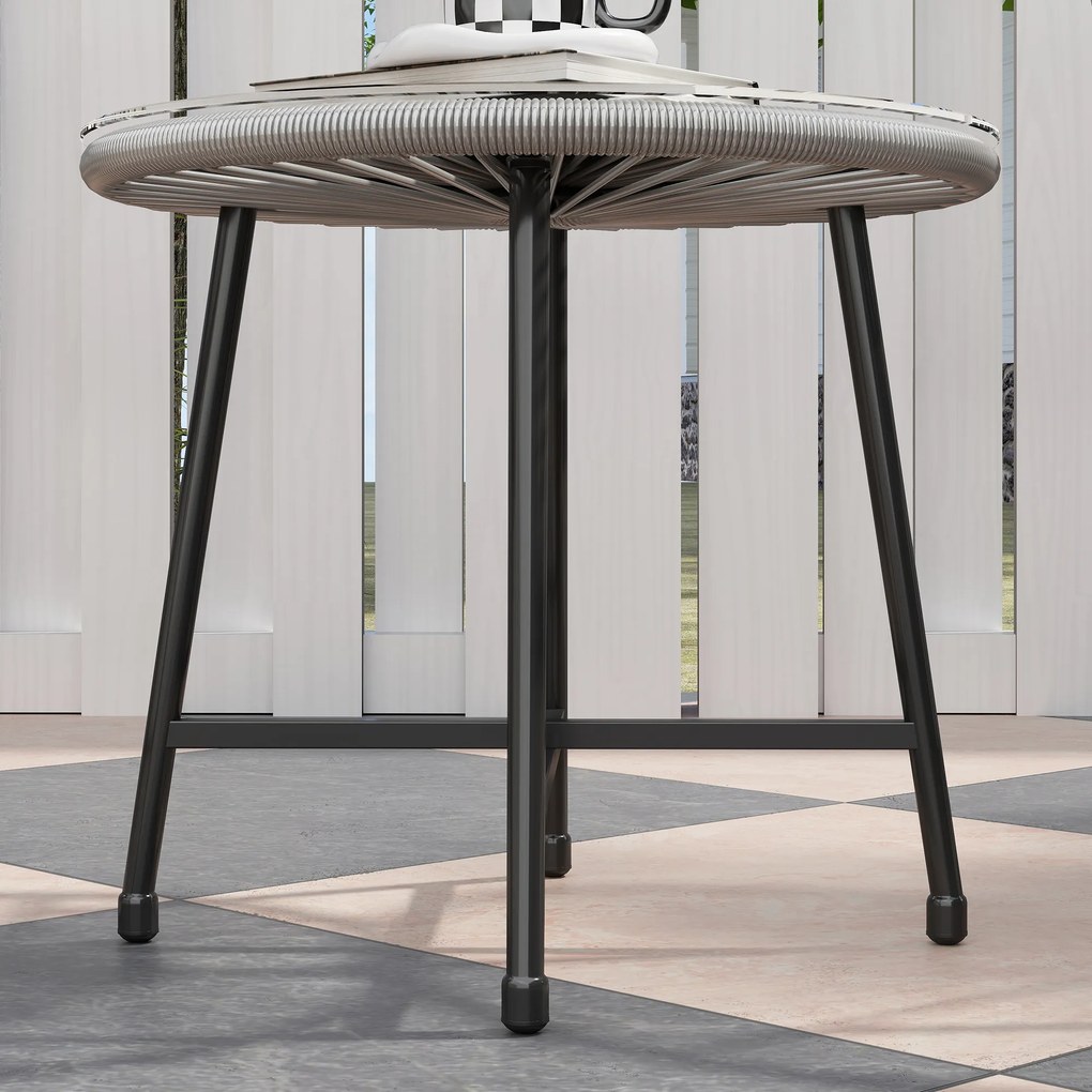 Outsunny 3-częściowy zestaw mebli ogrodowych, 2 krzesła z rattanu, 1 stół ze szklanym blatem, stalowa konstrukcja, meble balkonowe, szary | Aosom PL