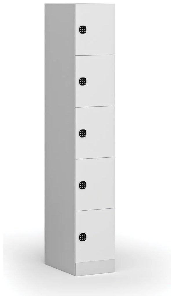 Szafka skrytkowa, 5 schowków, 1850 x 300 x 500 mm, demontaż, zamek kodowy, drzwi laminowane, biała