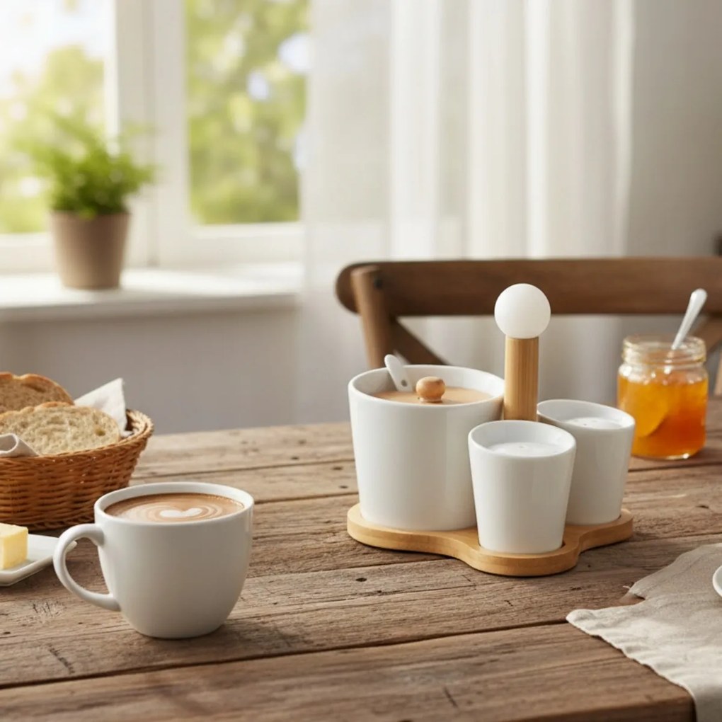 Florina Zestaw cukiernica, solniczka i pieprzniczka na bambusowej podstawce, Adria