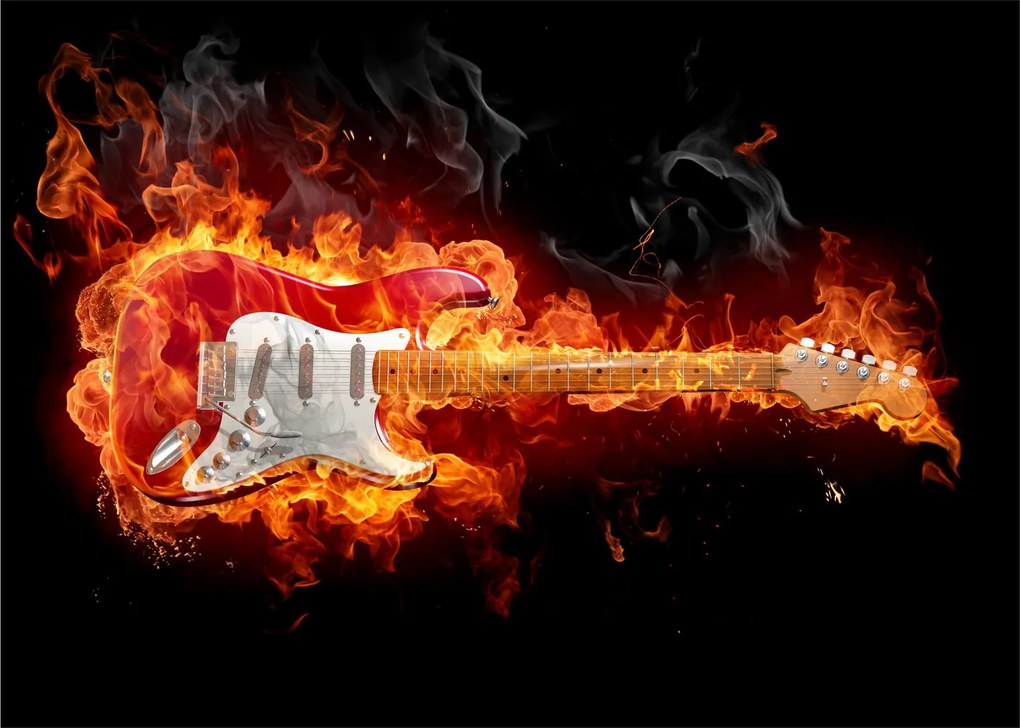Obraz na szkle - Gitara w płomieniach (70x50 cm)