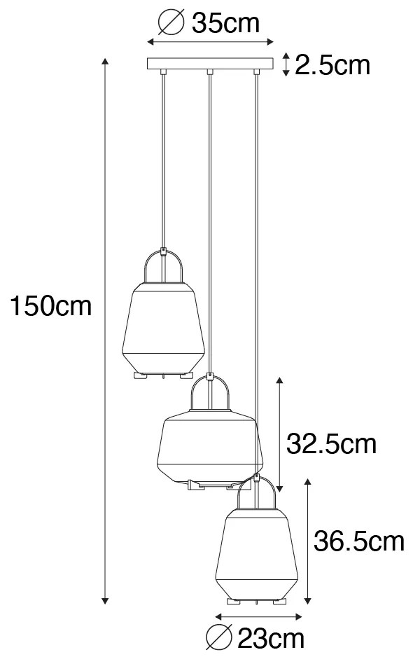Lampa wisząca czarna z dymionym szkłem okrągła 3-światłowa - Kevin ArtDeco Oswietlenie wewnetrzne