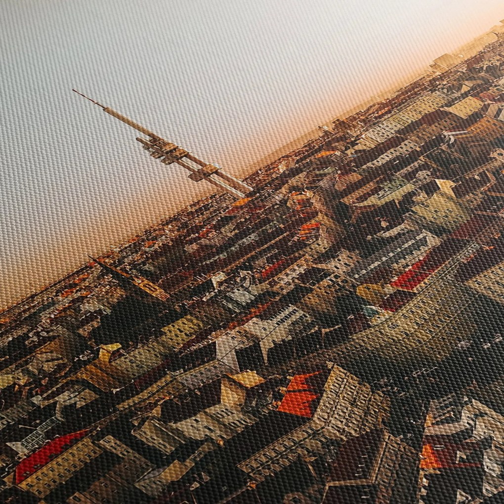 Obraz zachodu słońca nad Žižkov (z zegarem) (90x30 cm)