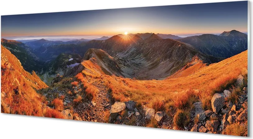 Panel szklany do Kuchni Szkarłatny Zachód w Alpach