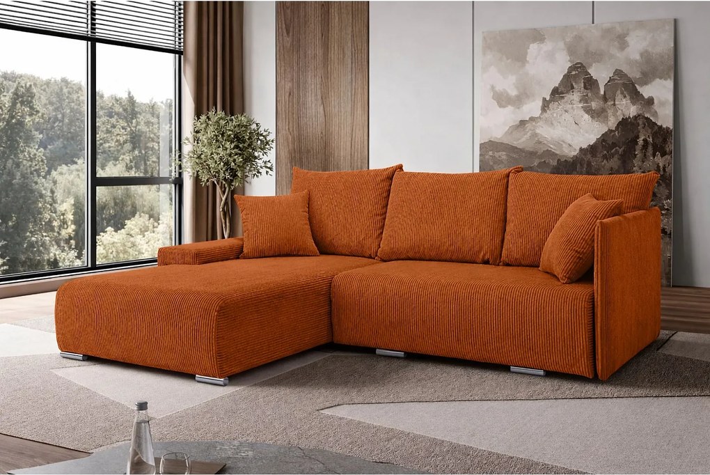 Narożnik, Sofa w kształcie L, tkanina sztruksowa Poso, Miedziany, Lewy, Livorno L