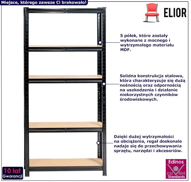 Czarny regał magazynowy 154 cm - Filove 3X
