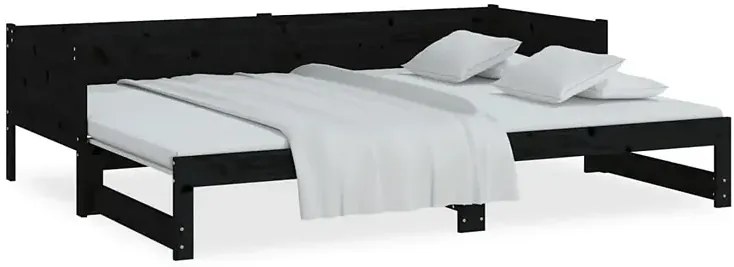 Czarne łóżko rozsuwane sosnowe 2x(90x200) cm - Eluwin 4X