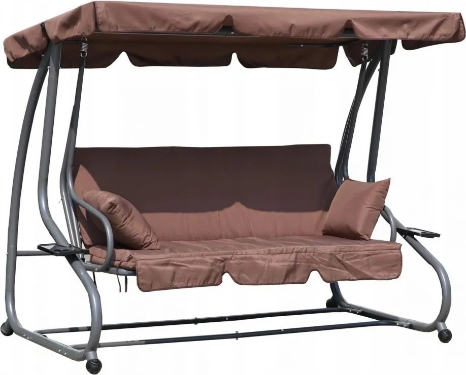 Huśtawka ogrodowa 3-osobowa z funkcją spania i daszkiem Valencia, brązowy