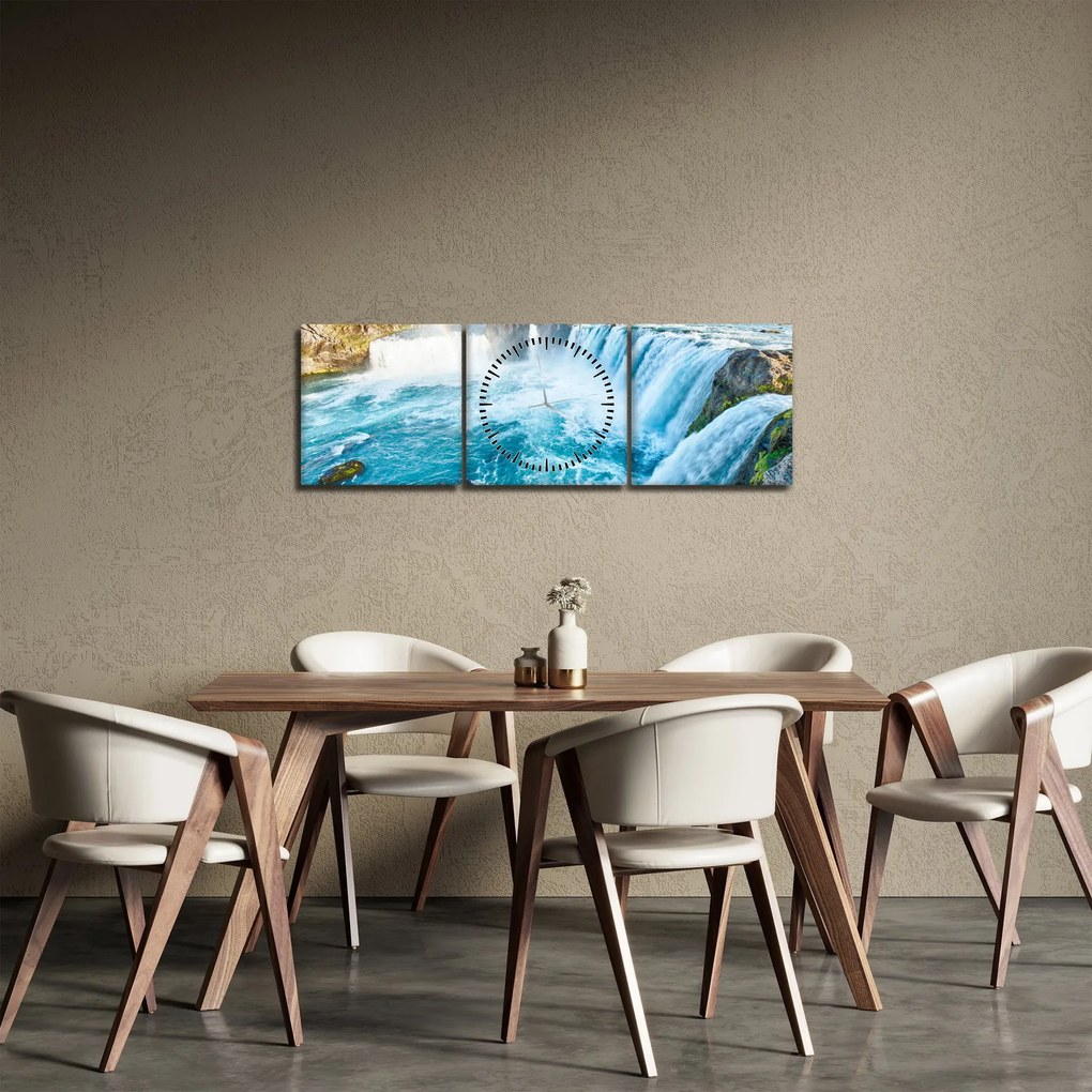 Obraz - Wodospad Godafoss (z zegarem) (90x30 cm)