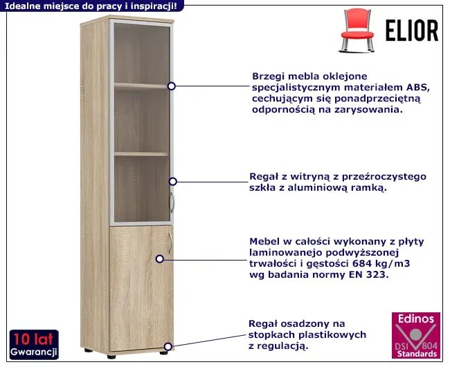 Nowoczesny regał biurowy z witryną dąb sonoma - Midea