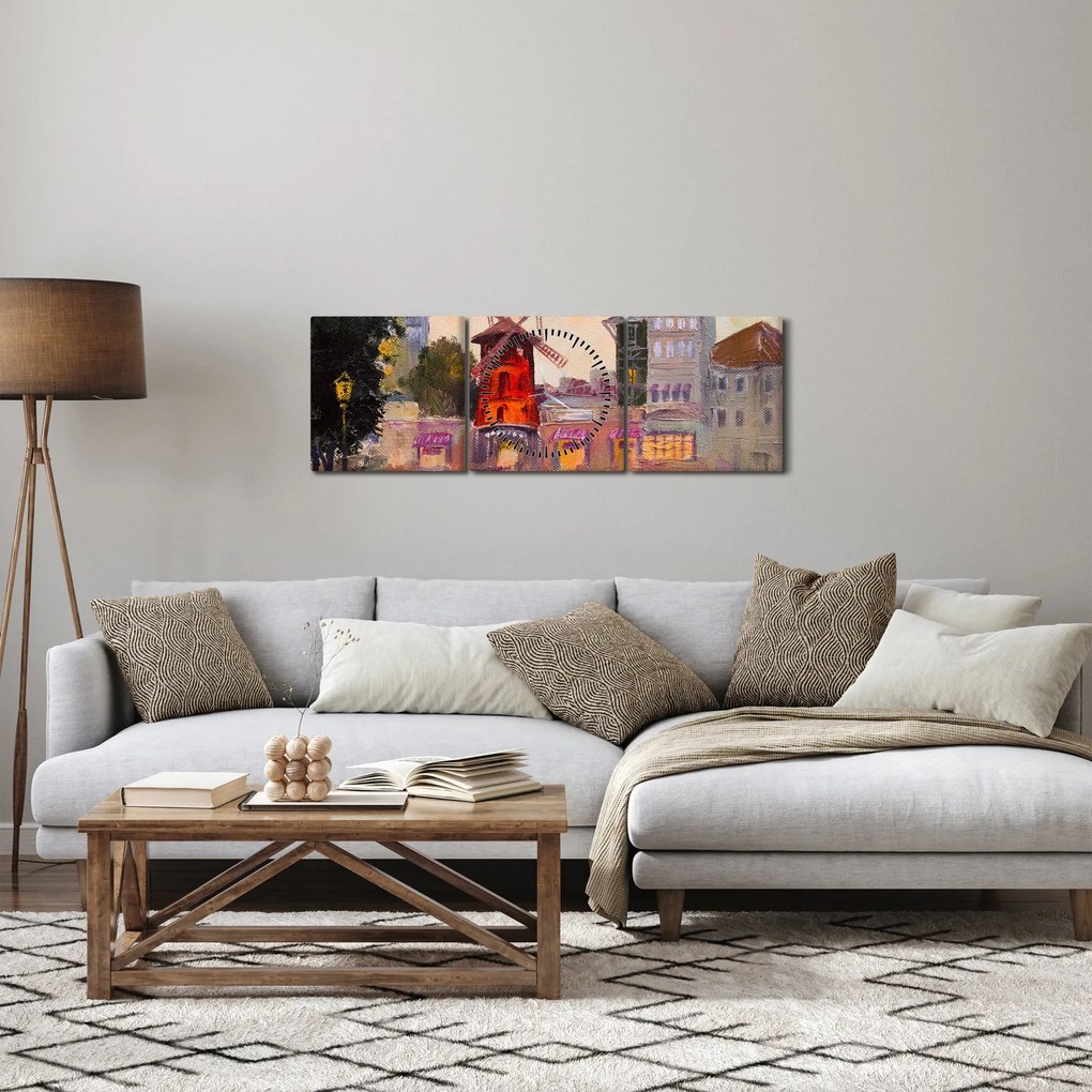 Obraz - Moulin Rouge, Paryż, Francja (z zegarem) (90x30 cm)