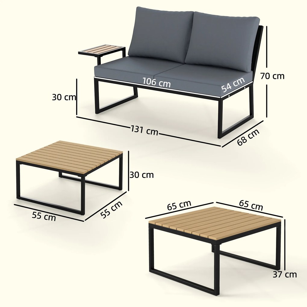 Outsunny meble ogrodowe narożne zestaw dla 4 osób sofa z poduszkami stolik kawowy metal teakowy ogród taras | Aosom PL