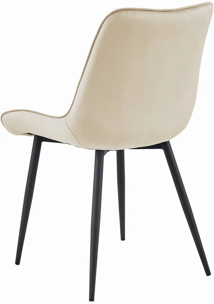 Beżowe krzesło do kuchni BERA aksamitne z czarnymi nogami