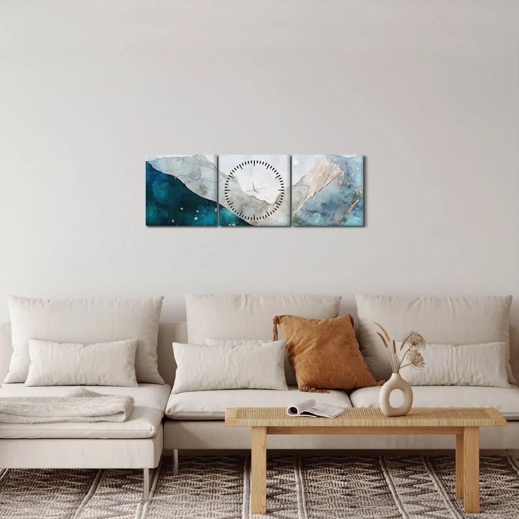 Obraz - Rysunek gór (z zegarem) (90x30 cm)