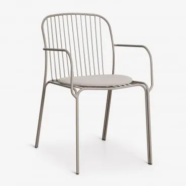 Pack 4 Krzeseł Jadalnianych Z Podłokietnikami Ze Stali Anerina Moka Brown & Jasnoszary Taupe - Sklum