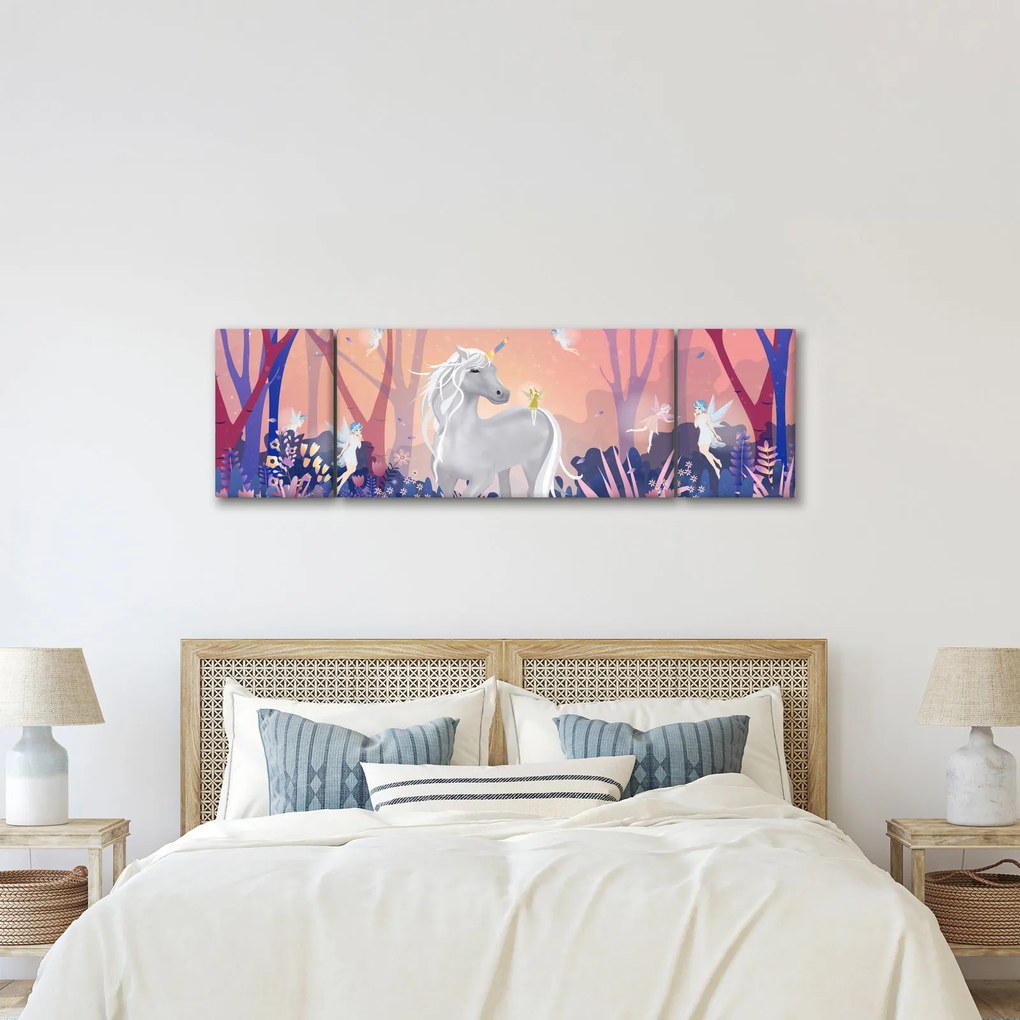 Obraz - Jednorożec w magicznym lesie (170x50 cm)