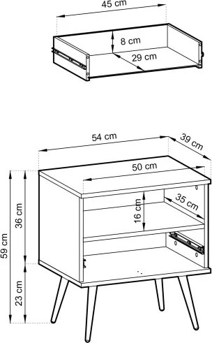 ORIANA Szafka nocna S 54 biała | nogi czarne
