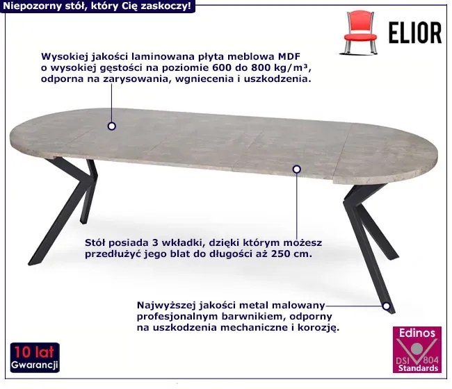 Industrialny okrągły stół rozkładany beton B2-T85