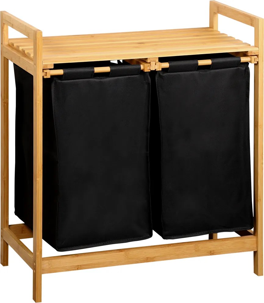 Bambusowy kosz na pranie, dwukomorowy, 64 x 73 cm