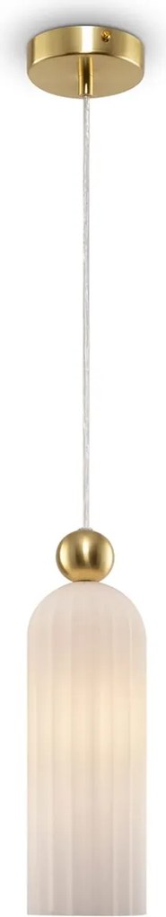 Venesia – lampa wisząca ze szkła mrożonego, ryflowany klosz 35 cm, złota oprawa