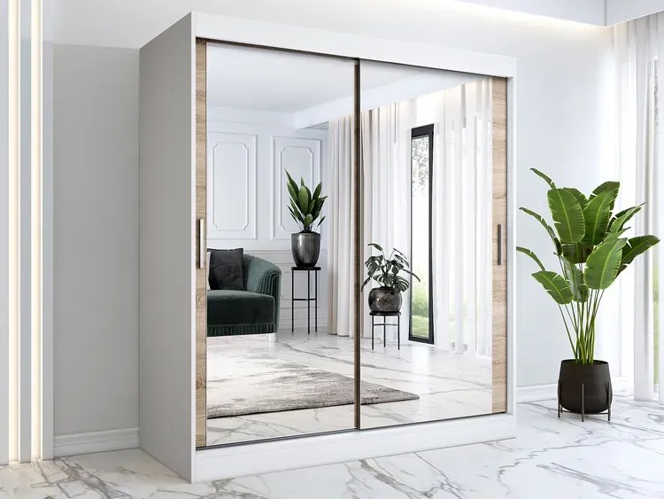 Szafa przesuwna z lustrem biel + dąb sonoma 180 cm S9-C70