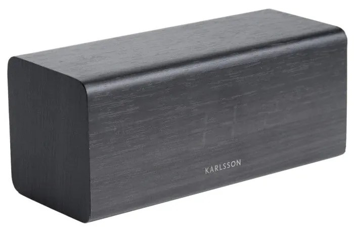 Czarny budzik w dekorze drewna Karlsson Block, 16x7,2 cm