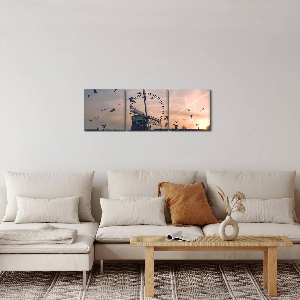 Obraz wiatraka (z zegarem) (90x30 cm)