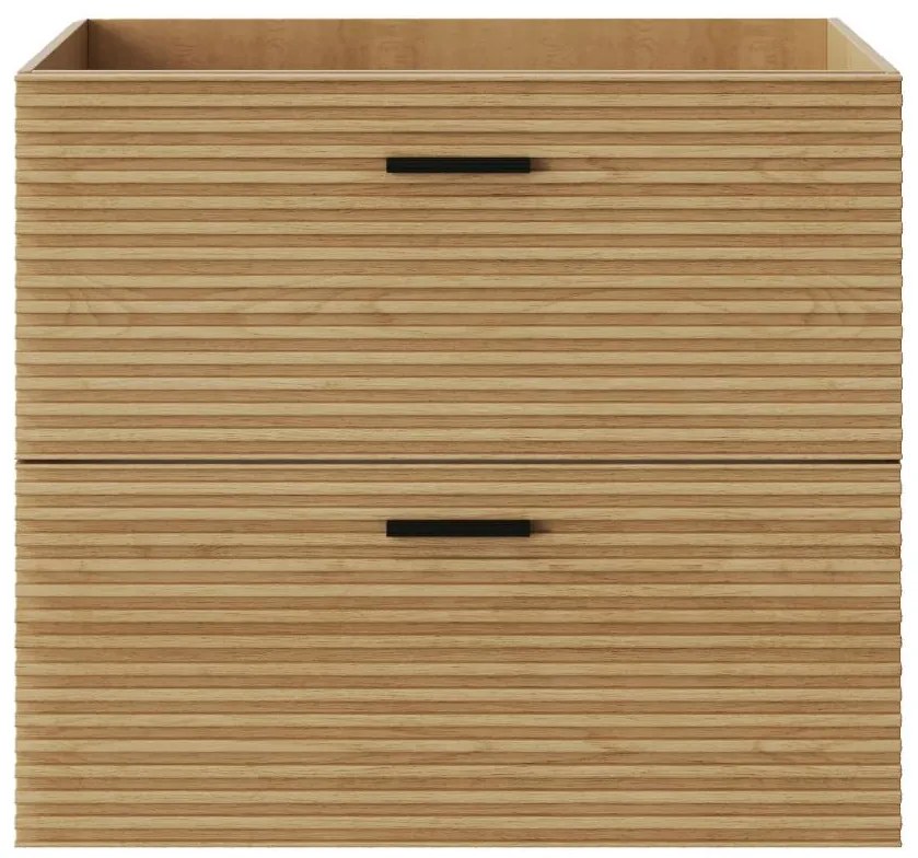 Szafka pod umywalkę na nóżkach z prążkowanym frontem - 2 szuflady - Jasne drewno naturalne - 60 cm - SARONE