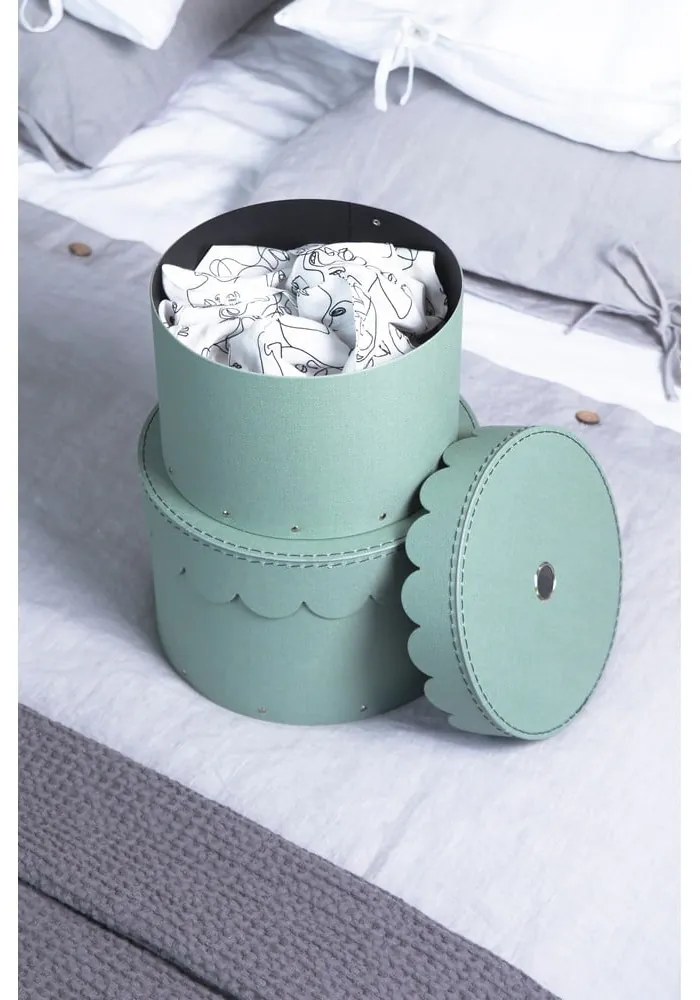 Zielononiebieskie kartonowe pojemniki zestaw 2 szt. z pokrywką ø 26x17,5 cm Wilma Canvas Paper Laminate – Bigso