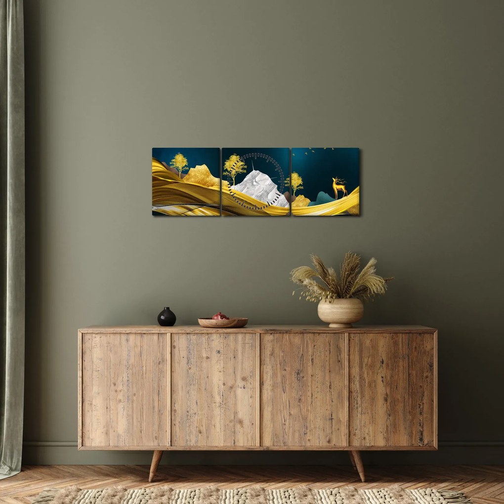 Obraz - Jeleń w krajobrazie (z zegarem) (90x30 cm)