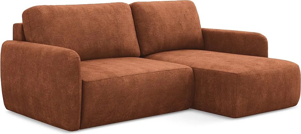 Narożnik prawostronny z funkcją spania - z tkaniny szenilowej - terakota - LILO