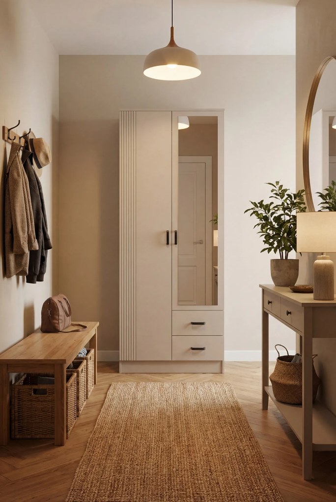 Kaszmirowa szafa z lustrem i ryflowaniem K8-D72