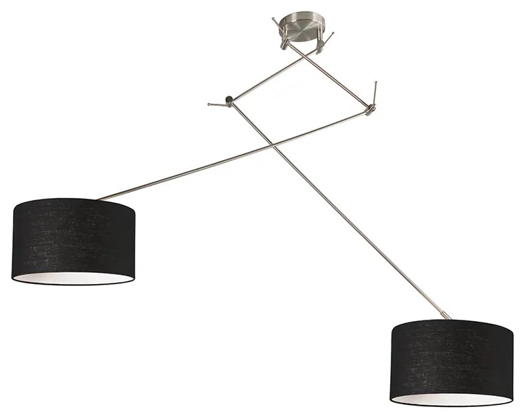 Stalowa lampa wisząca z kloszem 35 cm czarna regulowana 2-światłowa - Blitz Nowoczesny Oswietlenie wewnetrzne