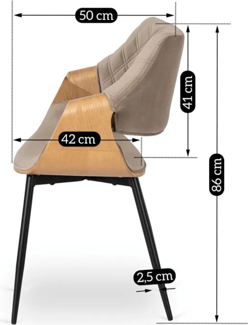 Krzesło Tapicerowane z Drewna Giętego do Salonu DAKOTA Beżowe/Dąb złoty Welurowe Nowoczesne Loft