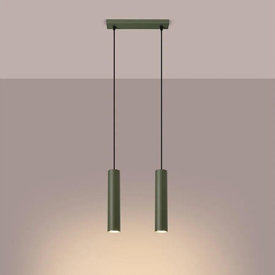 Lampa wisząca loft Toris, stal - 2 źródło światła 3000K - L.30 x H.105 cm - zielony oliwkowy