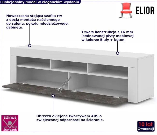 Szafka rtv wisząca lub stojąca biały + beton F1-K72