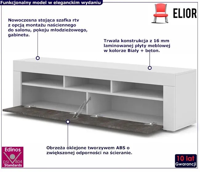 Szafka rtv wisząca lub stojąca biały + beton Sazo 3X