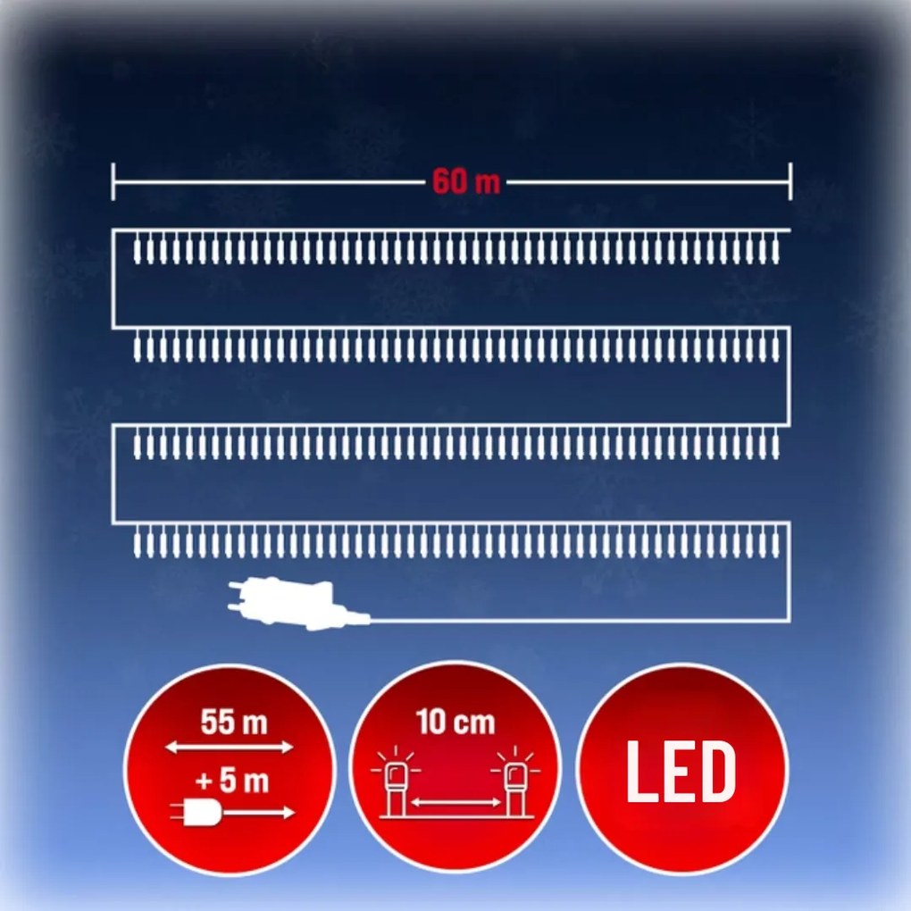 Monzana Świąteczny łańcuch świetlny SIMPLE, 60m, zimna biel