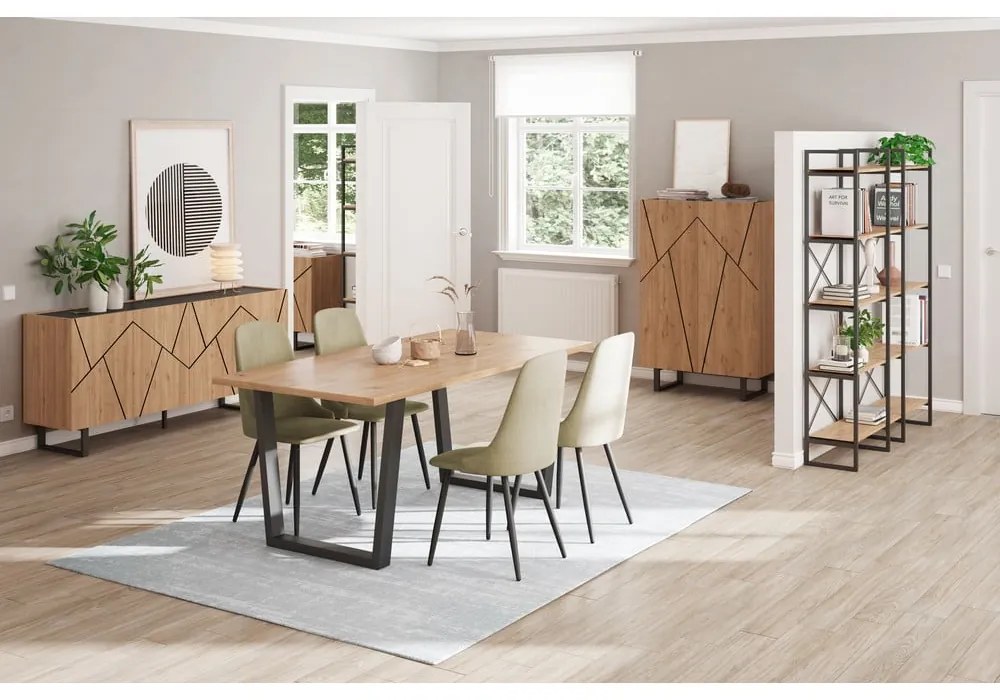 Czarno-naturalna niska komoda w dekorze dębu 180x80 cm Milena – Marckeric