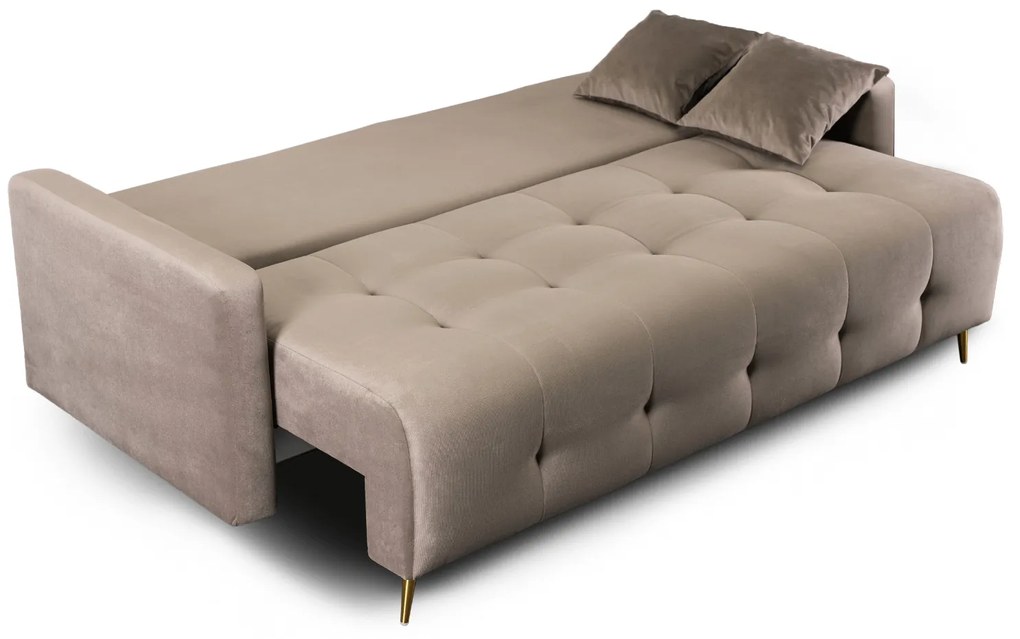 Sofa z Funkcją Spania SEUL Rozkładana Dwuosobowa Welurowa Beżowa Nowoczesna do Salonu